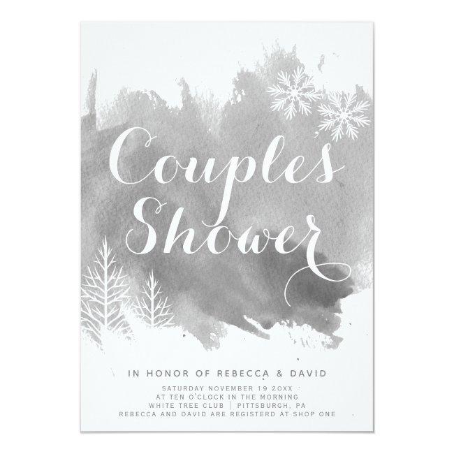 Abstract Watercolor Grey Wedding Couples Shower