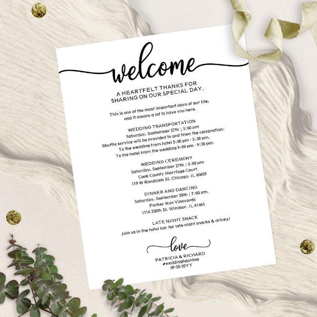 Affordable Chic Calligraphy Wedding Itinerary