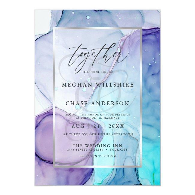 Affordable Wedding Chic Aqua Purple Abstract Ink