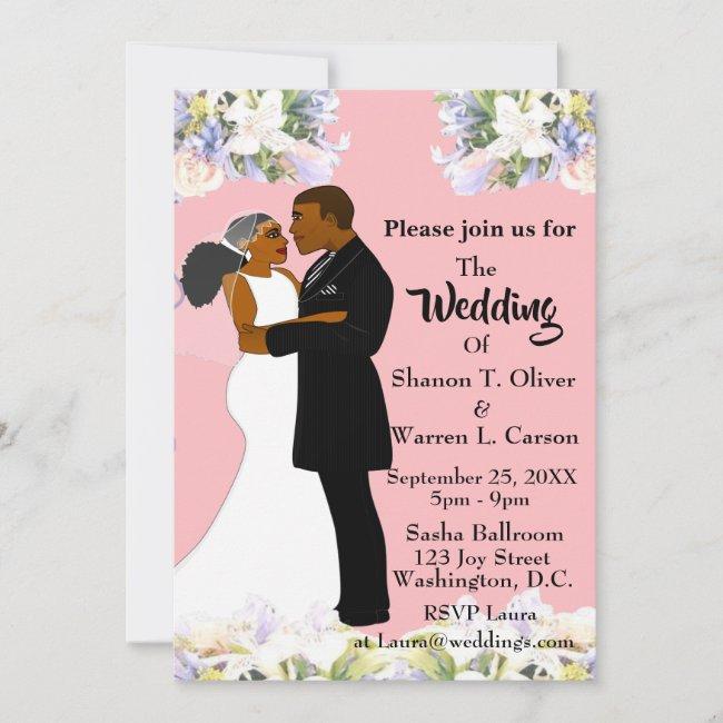 African American Bride & Groom Floral Wedding Invi