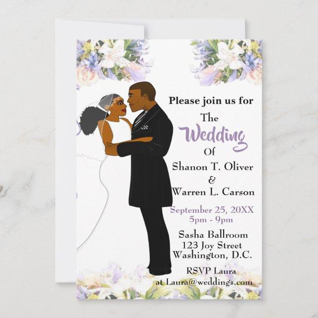 African American Bride & Groom Floral Wedding Invi