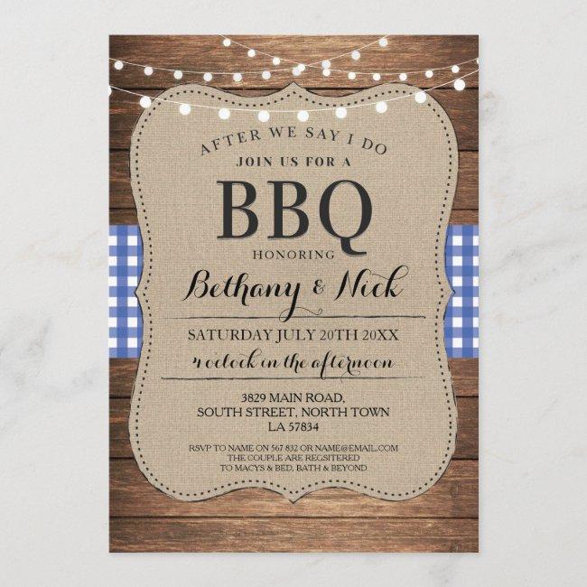 After We Say I Do Bbq Rustic Blue Lights Invite