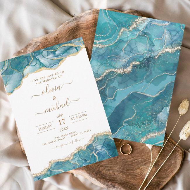 Agate Turquoise Teal Gold Wedding