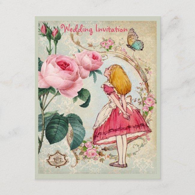 Alice In Wonderland Roses Collage Wedding Invites
