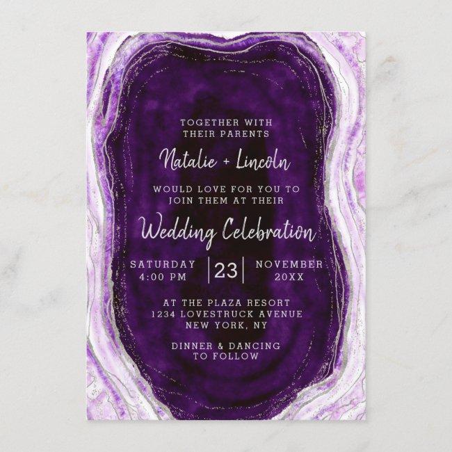 Amethyst Purple & Silver Geode Agate Slice Wedding