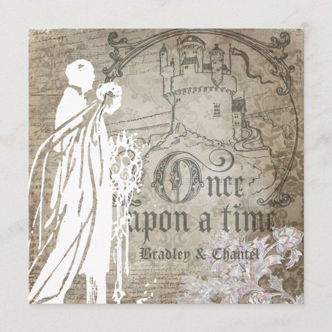Antique Brown Damask Once Upon A Time Invite