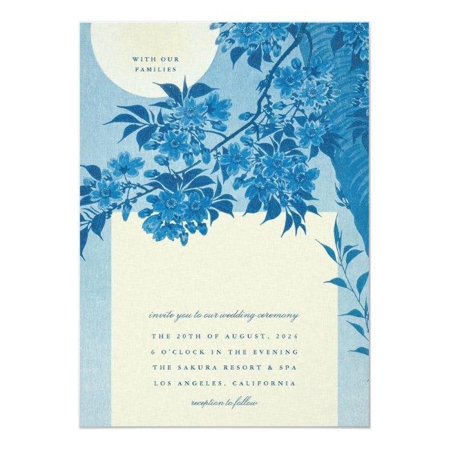 Antique Japanese Blue Cherry Blossom Wedding Gold Foil