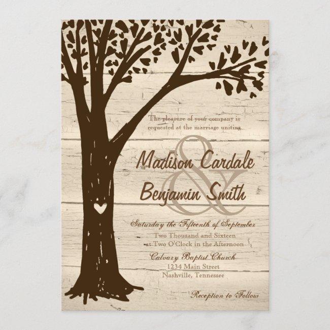 Antique Wood Carved Heart Tree Wedding Invites