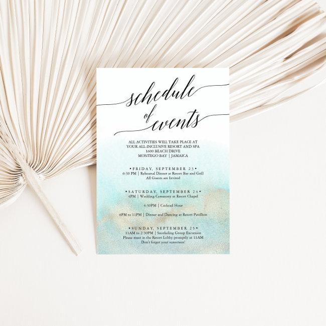 Aqua And Gold Wedding Weekend Schedule Of Events Enclosure Card