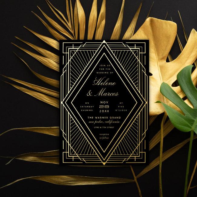 Art Deco Wedding Diamond Black And Gold Foil
