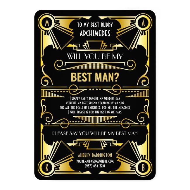 Art Deco Will You Be My Best Man Gold & Black