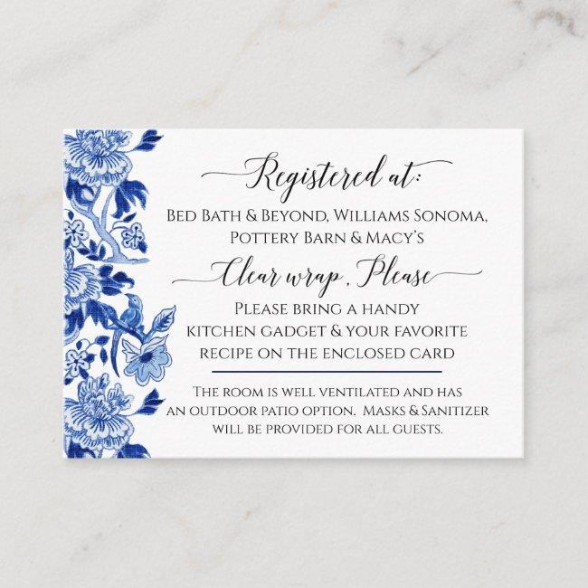 Asian Influence Blue White Floral Bridal Shower Enclosure Card