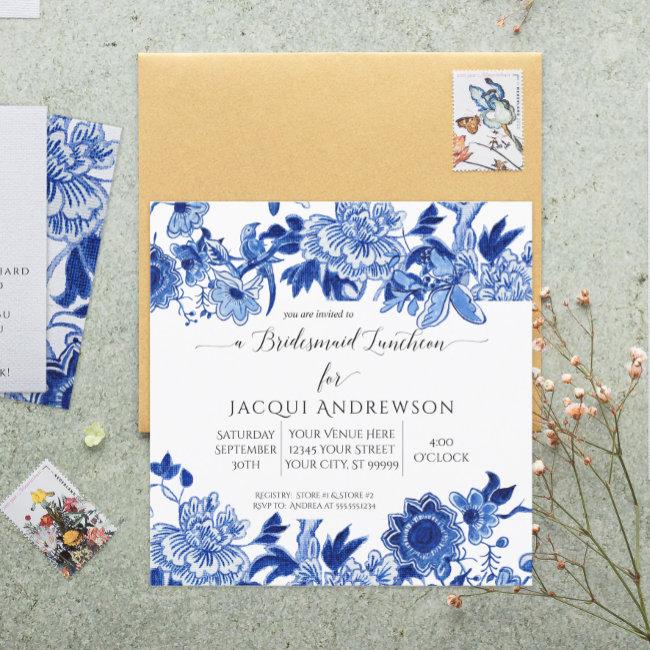 Asian Influence Blue White Floral Bridesmaid