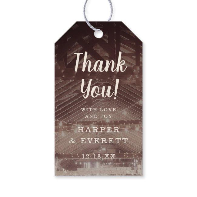 Barn Rafters With String Lights Wedding Thank You Gift Tags