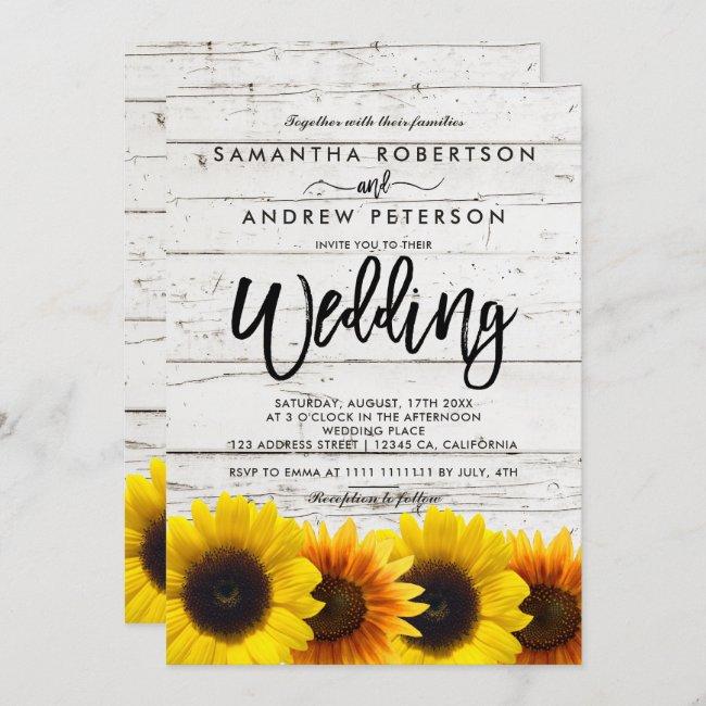 Barn Wood Sunflowers Typography Rustic Wedding