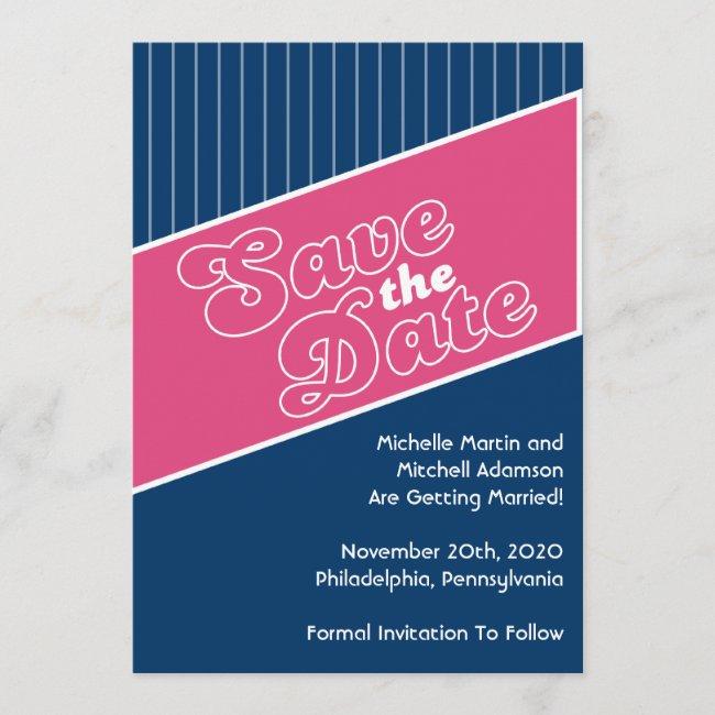 Baseball Inspired Save The Date (pink / Navy Blue)