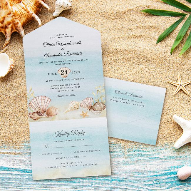 Beach Shells Ocean Tropical Watercolor Wedding All In One