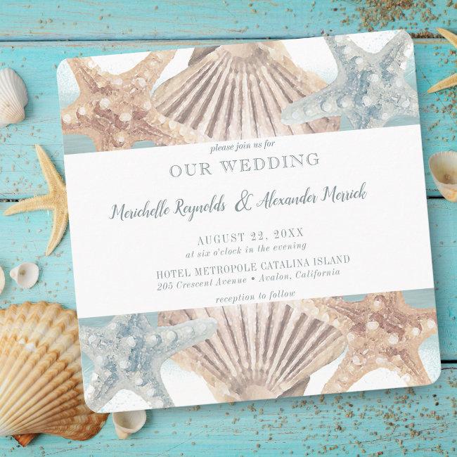 Beach Starfish Seashell Square Wedding