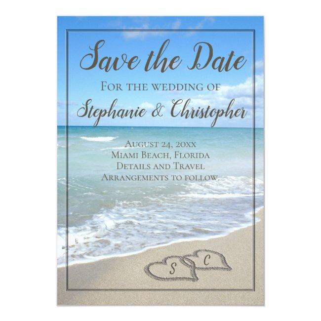 Beach Wedding Monogram Hearts In The Sand Magnetic