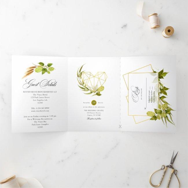 Beer Willow Green And Gold Geometric Wedding Tri-fold