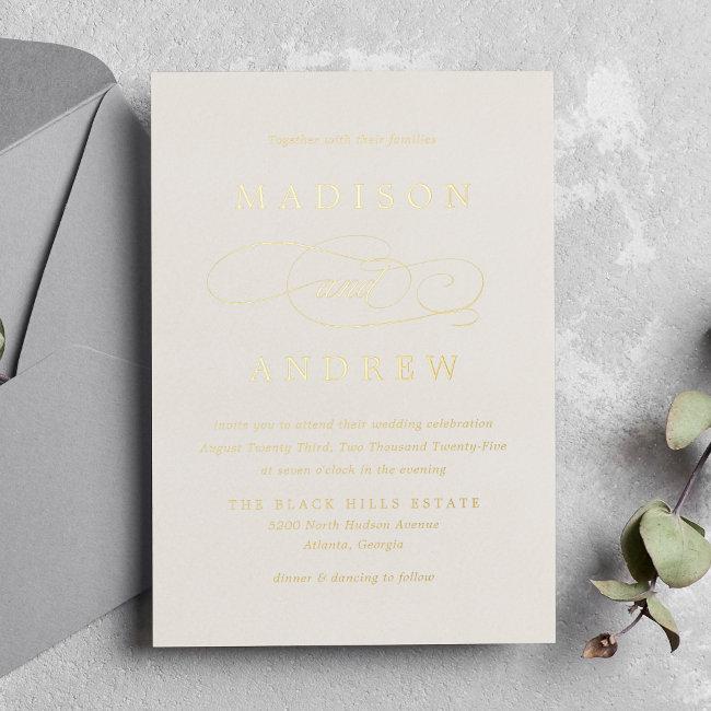 Beloved Ivory And Gold Calligraphy Wedding Foil
