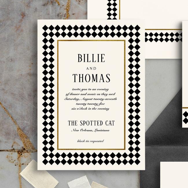 Black And Gold On Ivory Checkerboard Border Jazz