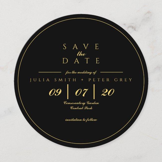Black And Gold Round Save The Date