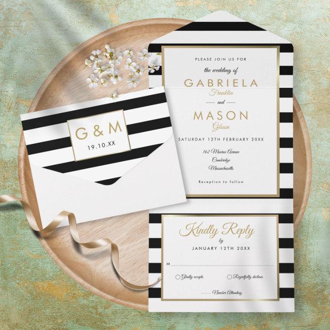 Black And White Stripe Modern Gold Wedding All In One