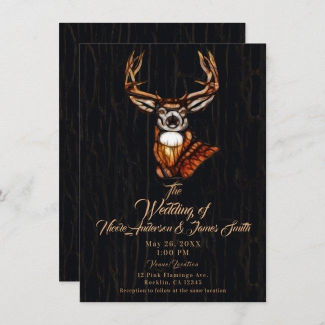 Black Dark Wooden Wood Deer Rustic Country Wedding