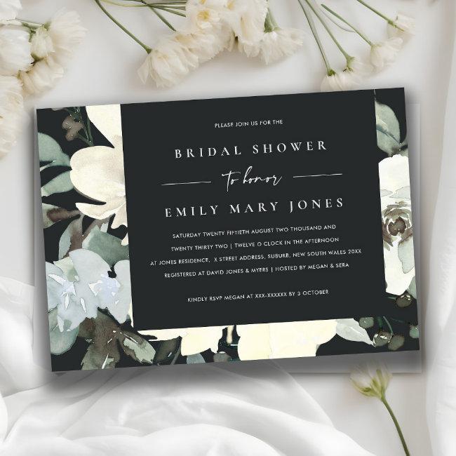 Black Ivory White Floral Watercolor Baby Shower