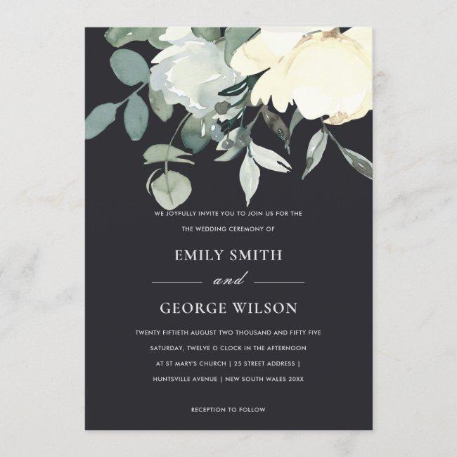 Black Ivory White Floral Watercolor Bunch Wedding