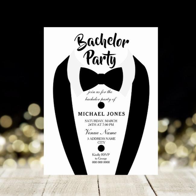 Black Tuxedo Bow Tie Bachelor Party Invite