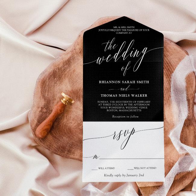 Black White Delicate Calligraphy Wedding All In One