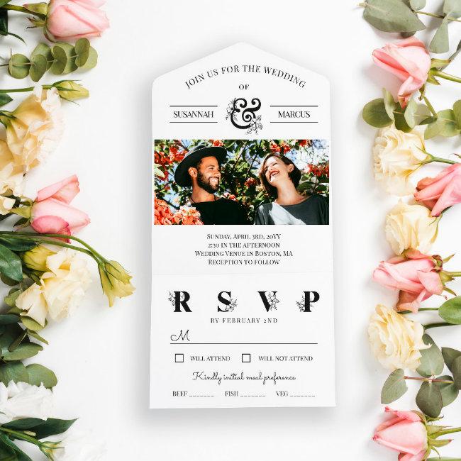 Black White Floral Ampersand Photo Wedding All In One
