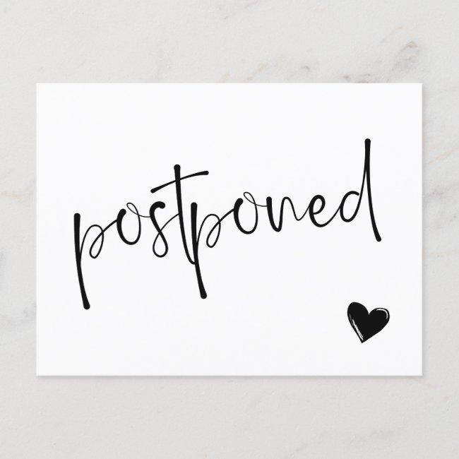 Black & White Minimalist Postponed Wedding Announcement Post