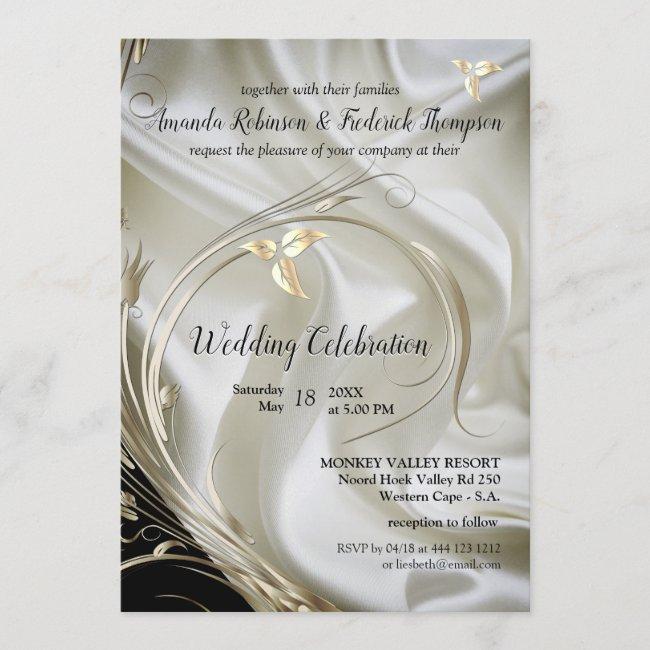 Black With Silver & Gold On Champagne Silk Wedding
