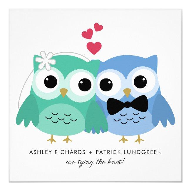 Blue And Green | Cute Owl Bride And Groom Wedding