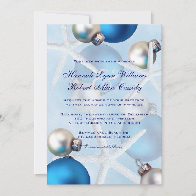 Blue Christmas Starfish Tropical Wedding Invite
