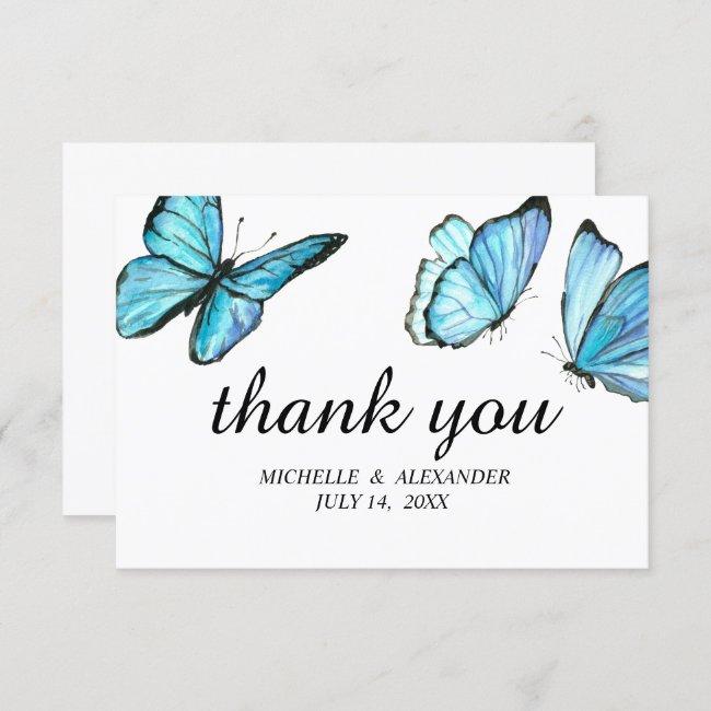 Blue Elegant Watercolor Butterflies Thank You
