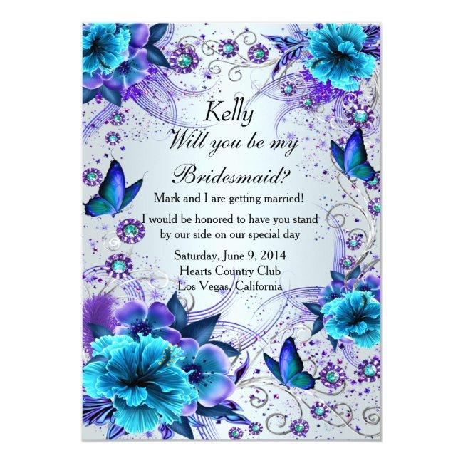 Blue Floral And Butterfly Bridesmaid