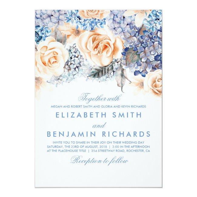 Blue Hydrangea And Peach Flowers - Floral Wedding