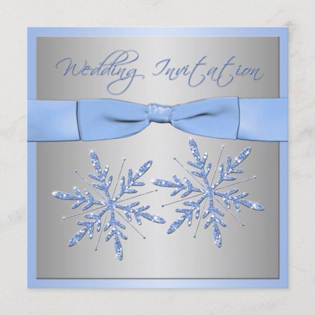 Blue, Silver Gray Snowflakes Wedding Invite