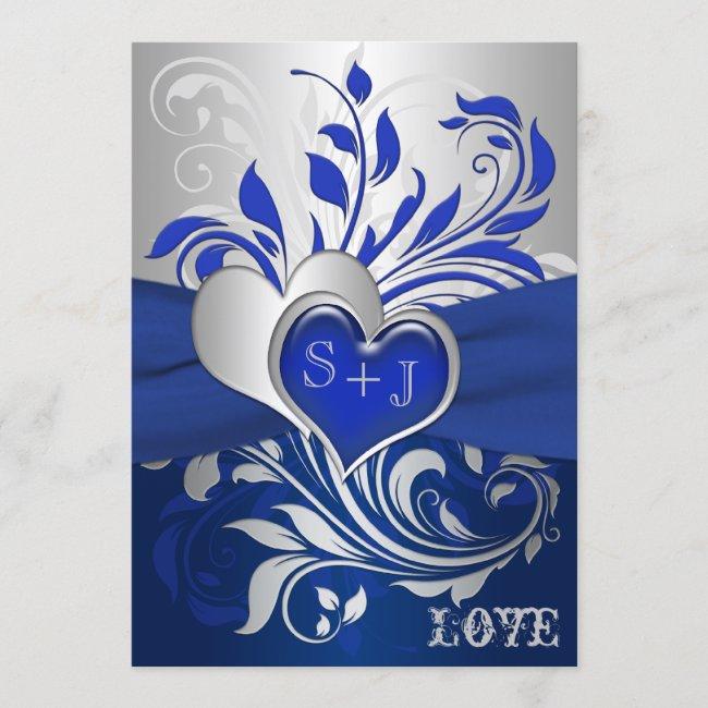 Blue, Silver Scrolls, Hearts Wedding
