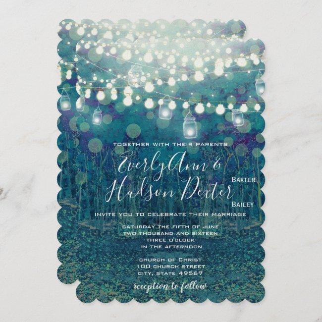 Blue Teal Garland Of Fairy Lights Forest Wedding