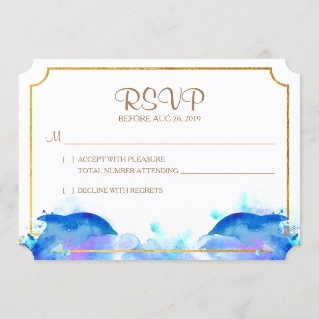 Blue Watercolor Dolphin Rsvp