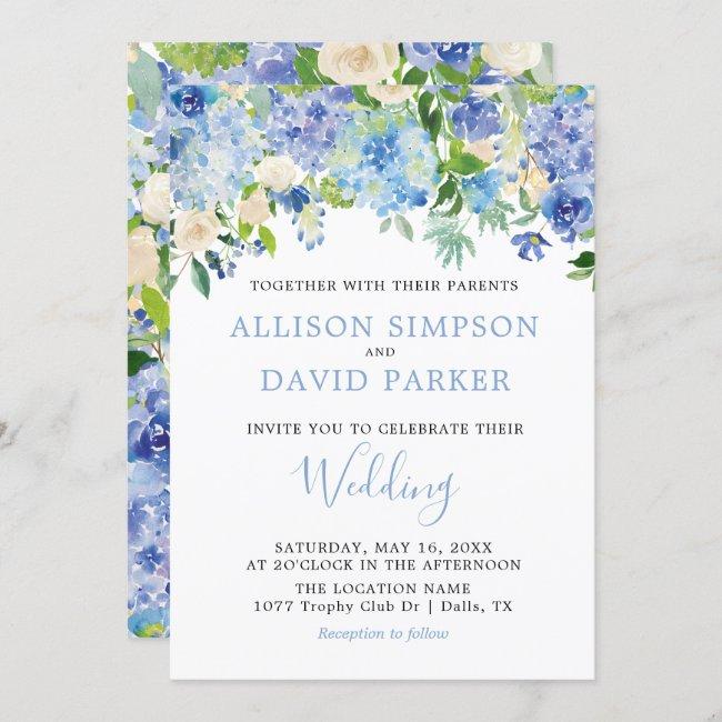 Blue Watercolor Hydrangeas Floral Wedding