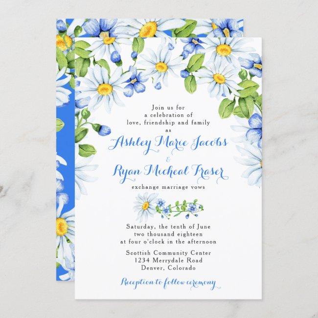 Blue White Daisy Floral Wedding