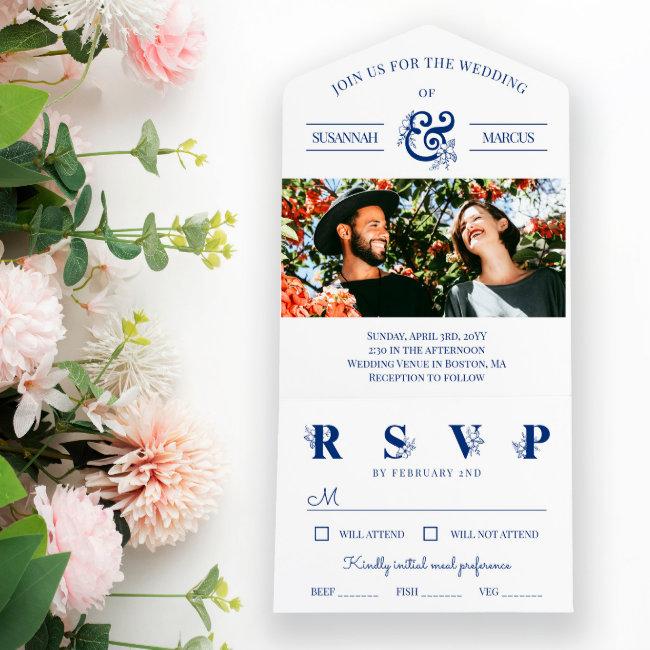 Blue White Floral Ampersand Photo Wedding All In One