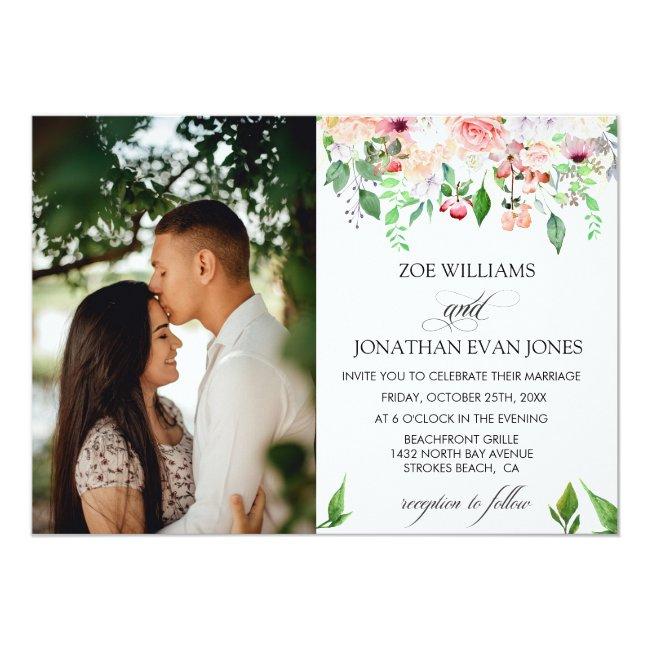 Blush Floral Greenery Personalized Photo Wedding