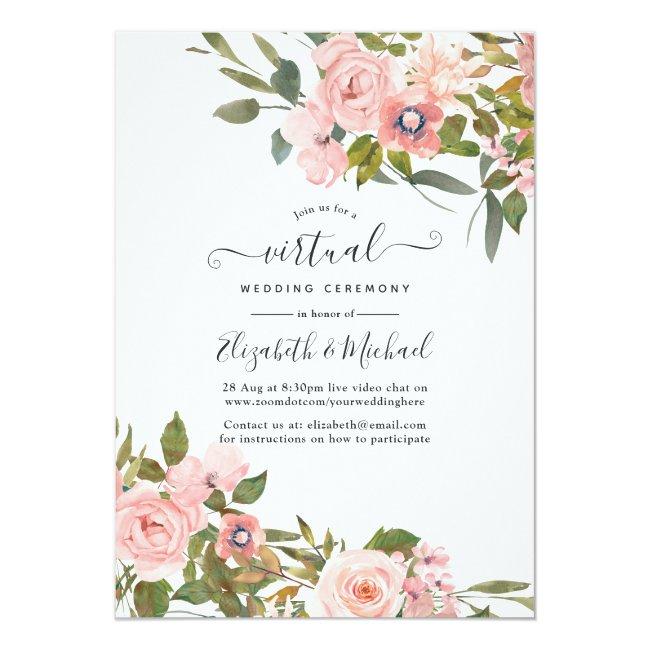Blush Pink And Rose Gold Floral Virtual Wedding